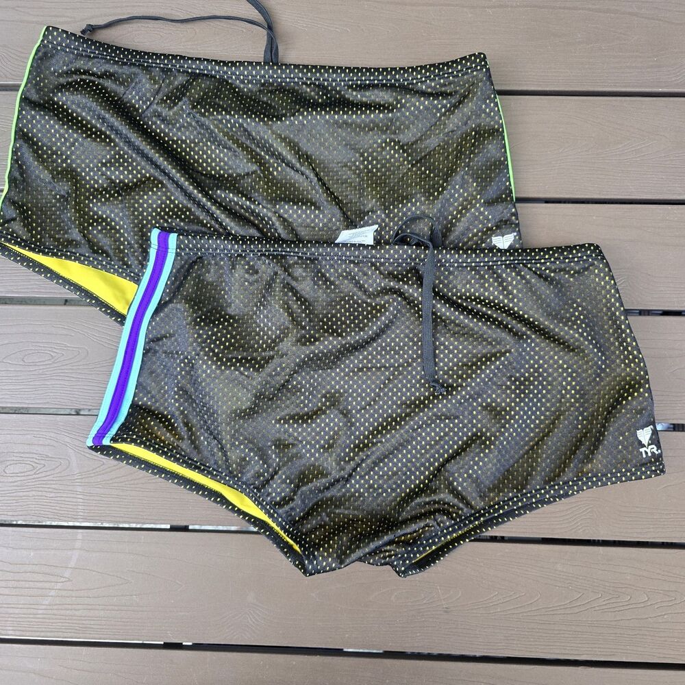TYR Mens Nylon Mesh Square Leg Swim Drawstring Drag Shorts Sz 32 New Sample